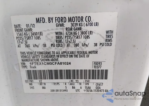 2012 Ford F-150 Xlt z USA, uszkodzony, nr VIN 1FTEX1CM0CFA81024